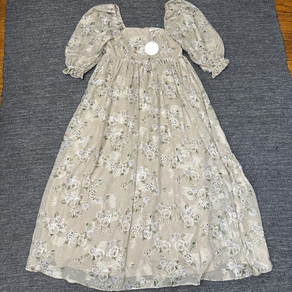 Storia Floral Midi Dress in Cream and Green